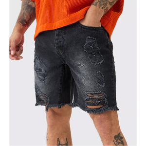 Vente en gros de shorts délavés en denim brodés à quantité minimale de commande basse, shorts baggy en denim pour hommes, shorts baggy en denim pour hommes, service OEM - Product Image 1
