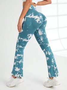 Leggings évasés sans couture Tie Dye taille haute contrôle du ventre entraînement Yoga sport pantalons en tricot pantalons minces à la mode - Product Image 3