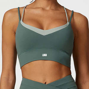 Soutien-gorge de sport sexy pour femmes, fabrication OEM personnalisée, bretelles, décolleté en V, dos croisé, bordure contrastée, maintien moyen, entraînement, fitness, gym - Product Image 1