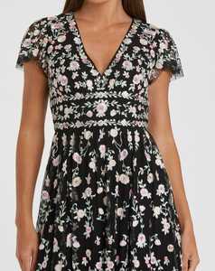 Elegante Floral Aline fiesta de noche vestido de baile de lujo de una manga con cuentas de lentejuelas forma del cuerpo vestido largo bordado Decoración - Product Image 2