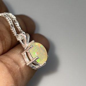 Ethiopian <b>Opal</b> Pendant Stainless Steel Silver Plated Gemstone Yellow Quality Rainbow Fire <b>Opal</b> Jewelry Woman Man <b>Gift</b> Her - Product Image 5