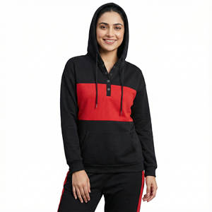 Wholesale Casual Stylish Hooded <b>Sweatshirts</b> <b>Women's</b> Henley Button <b>V</b> <b>Neck</b> Pullover Long Sleeve Pocket Autumn Winter Hoodies Tops - Product Image 1
