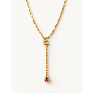 Initial Lariat Ruby Necklace Fashion Jewelry - Product Image 1