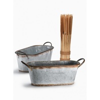 Grande jardinière en métal de forme ovale avec poignée Seau de jardinière fini en cuivre antique pour décor de balcon de salon à la maison