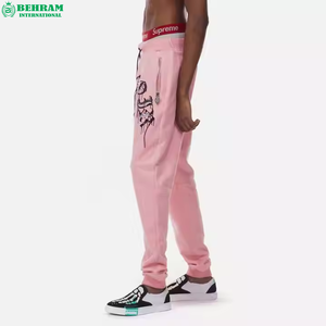 Men <b>Pink</b> Zipper Hoodie <b>Tracksuit</b> Sleeve Printed 400 GSM Letter Pattern Zipper Closure Loose Fit Streetwear Jogger <b>Set</b> Spring - Product Image 4