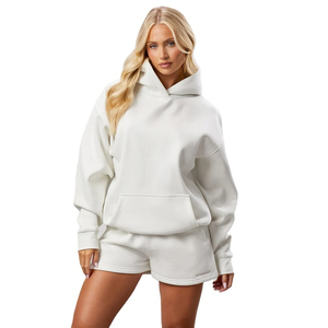 Personalizado 70% algodón 30% poliéster mujer de gran tamaño lavado pesado pulóver con capucha liso - Product Image 1