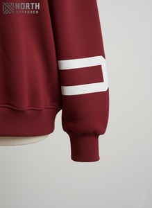 Col rond côtelé coupe classique 80% coton 20% polyester recyclé polaire bleu uni couleur unie manches classiques respirant hiver - Product Image 4