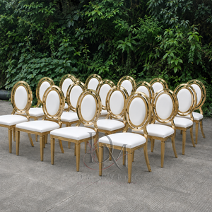 Chaise de mariage en acier inoxydable doré à double anneau et dossier médaillon, avec coussin blanc, pour banquets et événements hôteliers - Vente en gros de sièges - Product Image 2