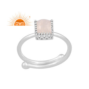 Anillo cuadrado apilable de piedras preciosas de piedra de luna de arcoíris Natural de Plata de Ley 925, joyería personalizada para mujer, regalo para ella - Product Image 1