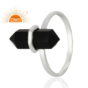 Design de crayon fait à la main, argent Sterling fin, Onyx noir naturel, anneaux empilables, fabricant de bijoux personnalisés - Product Image 1