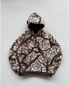 Sudadera con Capucha de Forro Polar con Estampado de Ramas de Camuflaje para Hombre, Diseño Realista de Ramas de Árboles, Camuflaje de Nieve, Cierre de Cremallera de un Cuarto, Sudadera Gruesa para Exteriores - Product Image 1