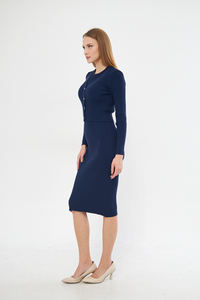 ชุดเดรสคาร์ดิแกนยาวปานกลางแบบมีกระดุมชุดเดรสถักมีสไตล์สำหรับใส่ทุกวันและสำนักงาน - Product Image 4