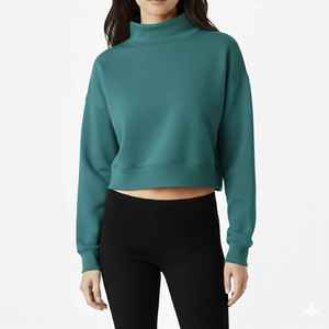 Women Knitted Long Boxy <b>Top</b> Fleece <b>Mock</b> <b>Neck</b> Breathable Quick Dry Eco-Friendly Polyester/Cotton Omega Phi Beta Solid Color - Product Image 3