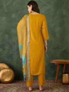 Roman Silk Embroidery Work 3 Piece Kurti Set & Kurta Pant Dupatta Set Ladies <b>Kurtis</b> <b>for</b> <b>Women</b> in India Ethnic <b>Women</b> Clothing - Product Image 3