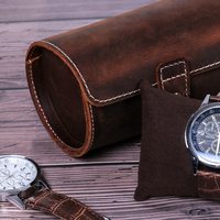 Custom Handgemaakte Luxe Lederen Ronde Horloge Roldoos Gepersonaliseerde Duurzame Beschermende Reiskoffer Slots Beste Man Horloge Opslag