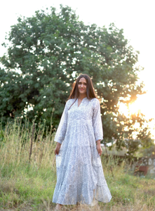 Vestido Maxi informal de algodón puro para mujer, manga corta, cuello en V, estampado Handblock, vestido de fiesta de noche para boda, patrones de tela tejida - Product Image 3