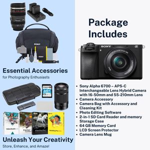 Appareil photo hybride sans miroir APS-C à objectifs interchangeables avec un ensemble d'objectifs 16-50 mm et 55-210 mm, carte mémoire 64 Go, logiciel de retouche photo - Product Image 3