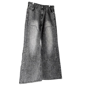 Pantalones Vaqueros de Mezclilla de Pierna Recta de Alta Calidad Personalizados por el Fabricante, Jeans de Moda Urbana con Cristales de Estrás para Hombre - Product Image 1