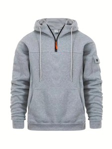 Vente en gros de sweats à capuche professionnels 100% coton, épais, surdimensionnés, pour hommes, respirants, avec fermeture éclair 1/4, poches en polaire, broderie OEM - Product Image 2