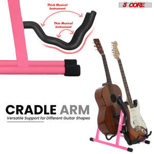 5 Core Double Guitar Stand A <b>Frame</b> Shape w Foam Arms Supports Acoustic Electric Bass Ukulele Banjo - Product Image 5