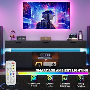 Mueble de TV Moderno de Madera Negra con Luces LED para Sala de Estar, Centro de Entretenimiento con Gran Espacio de Almacenamiento, Venta al Por Mayor - Product Image 4