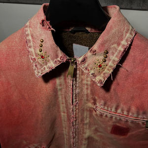 Wholesale Streetwear Custom Wash Trucker Denim <b>Zip</b> Button Plus Size Knitted Vintage Duck Canvas Work <b>Jacket</b> <b>Men</b> Haus Industries - Product Image 6