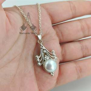 Collier pendentif en argent sterling 925 fait main avec perle d'eau douce pour un cadeau d'anniversaire, de Noël ou de la Saint-Valentin - Product Image 2