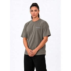 T-shirt ample à épaules tombantes pour femme, gris, col rond, manches courtes, décontracté, avec logo lettre, style graffiti, coupe oversize - Gris - Product Image 6