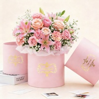 Set Kotak Bunga 2 Buah Grosir Ramah Lingkungan Kotak Bunga Hadiah Model Hug Bucket dari Karton Abu-abu dengan Cetak Kustom untuk Kemasan Buket Hari Ibu