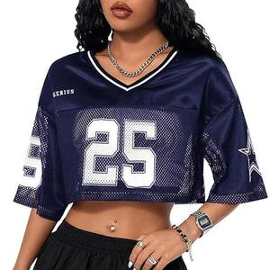 Camiseta de fútbol americano con estampado personalizado de talla grande para mujer, Camiseta corta transpirable de verano de manga corta, uniforme de sublimación OEM - Product Image 2