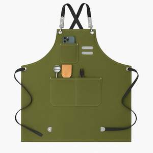<b>Leather</b> Canvas Heavy Fabric Unisex Cooking <b>Apron</b> with Short Sleeve and Snap Closure for Restaurant & Bar Use - Product Image 1