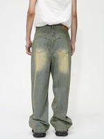 Jeans Baggy Délavés à l'Acide Tendance, Pantalons Droits Délavés et Déchirés pour Hommes, Jeans à Double Taille de Haute Qualité Personnalisés pour Hommes