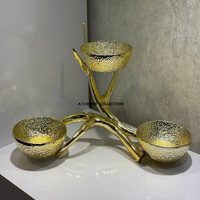 Bol en verre créatif avec forme de branche d'arbre, design floral doré, support en aluminium, bol de service décoratif, stockage alimentaire pour mariage
