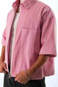 <b>Oversized</b> Striped Short Sleeve Zip Up <b>Shirt</b> Men Casual Streetwear Top Lightweight Summer Boxy Fit Fashion Zipper Overshirt - Product Image 2