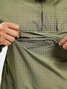 Olive Color Coated Stand Collar <b>Pullover</b> Windbreaker <b>Jacket</b> <b>Rain</b> Training Linen Lining Quick Dry Breathable - Product Image 6