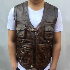 Gilet en cuir chaud d'hiver respirant pour hommes, vêtements d'extérieur décontractés en tissu de toile à bas quantité minimale de commande, prix raisonnable - Product Image 2