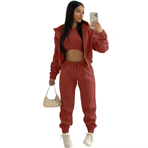 Ensemble de survêtement tendance pour femme, 2 pièces, coupe ajustée, haute qualité, avec sweat à capuche zippé et pantalon de jogging en maille, personnalisable, fabricant OEM ODM - Product Image 4