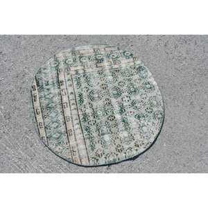 Tapis turc vintage 3x3ft laine fait à la main grande surface vert Beige Patchwork Rectangle Design pour adolescent Latex soutenu pour une utilisation dans le couloir - Product Image 3