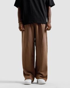 Pantalon de survêtement en molleton français surdimensionné de haute qualité, gris, à jambes larges et évasées, avec revers, pour hommes - Product Image 1