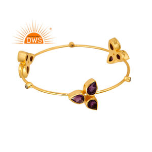 Dernière conception Bracelet en argent sterling plaqué or 18 carats avec pierres précieuses Cz naturel et améthyste Fabricant de bijoux fins - Product Image 1