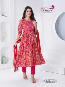 Belle robe couleur incroyable partie lourde impression Kurti Pant & Dupatta avec broderie travail femme mode exportateur et fournisseur - Product Image 3