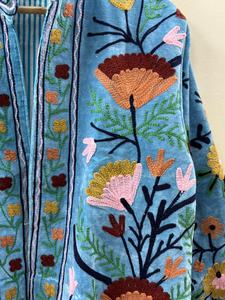 Blue Suzani Velvet <b>Jacket</b> Ethnic Boho Embroidered Outwear Bohemian Festival Coat Boho Style Embroidered <b>Short</b> <b>Jacket</b> From India - Product Image 4