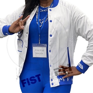 Veste universitaire blanche de sororité avec bordure bleue et logo Zeta brodé sur le devant, style preppy, coupe classique, pour l'automne - Product Image 3