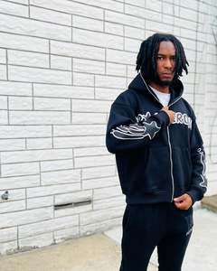 Activewear Trajes de sudor lavados con ácido Unisex Cremallera Sudaderas con capucha Conjunto de chándal Lavado con ácido Parche de socorro Pantalones de chándal acampanados y conjunto de Sudadera con capucha - Product Image 1