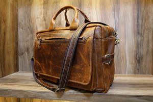 Genuine <b>Leather</b> <b>Briefcase</b> for Men Hot Selling <b>Leather</b> <b>Briefcase</b> Men Retro Brown Crazy Horse Laptop Bag - Product Image 6