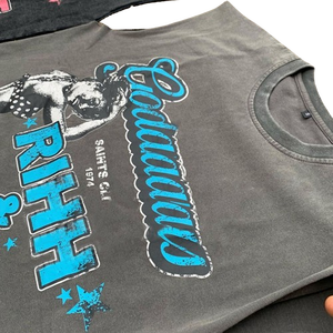 Vente en gros Tenue d'été avec logo imprimé sur mesure Ensemble short et survêtement court délavé à l'acide à col ras du cou Chemises sans manches pour hommes - Product Image 3