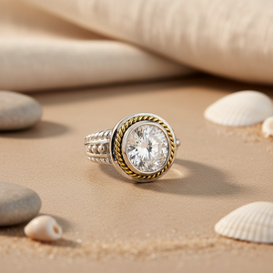 Anillo de Plata para Mujer Chapado en Oro Rosa y Oro con Incrustaciones de Circonita Cúbica, Moderno y Elegante sobre Cobre, Regalo para Ella - Product Image 1