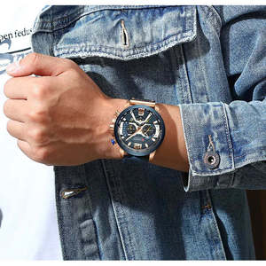 Montre sport mécanique avec bracelet en cuir imperméable - Product Image 3
