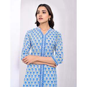 Cotton <b>Block</b> <b>Printed</b> Grey Kurti Indian and Pakistani Style Stitched Salwar Kameez Daily Wear and Party Wear Suitable - Product Image 3