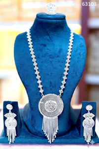 Luxury Gold Plated <b>Long</b> Necklace Set with Designer Pendant & Tassel Earrings Bridal Party Wear Model 63104 - Product Image 2